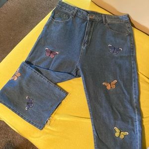Womens butterfly embroidered pants